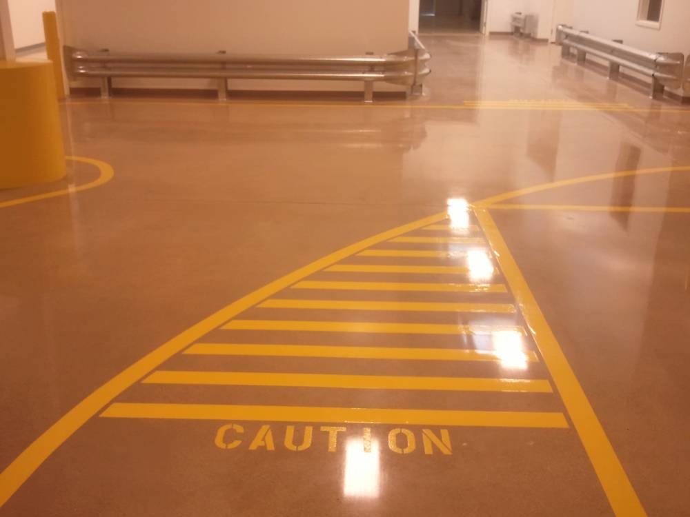 Floor with yellow stripes
